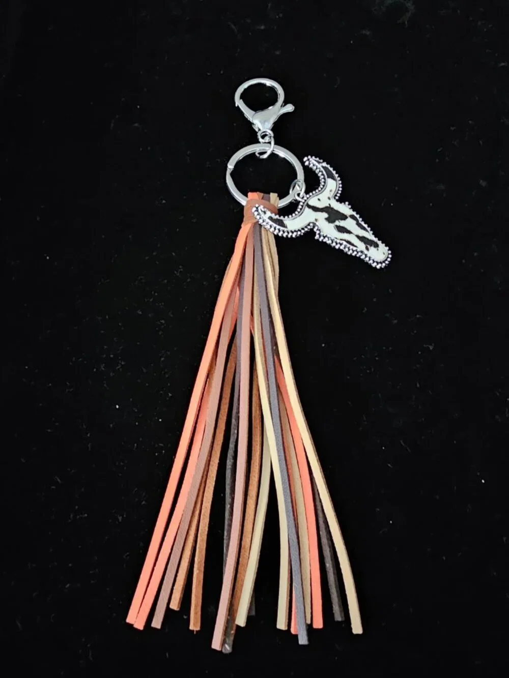 Western Tassel Leather Fringe Boho Steer Cow Bull Head Keychain Bag Charm New